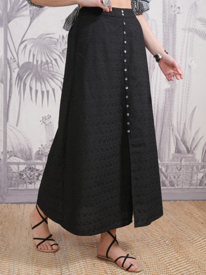 Vishudh Women Black Midi Skirt - Black - Image 6