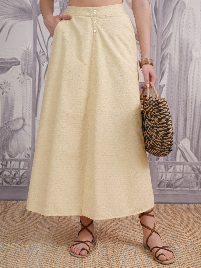 Vishudh Women Beige Midi Skirt - Beige - Image 1