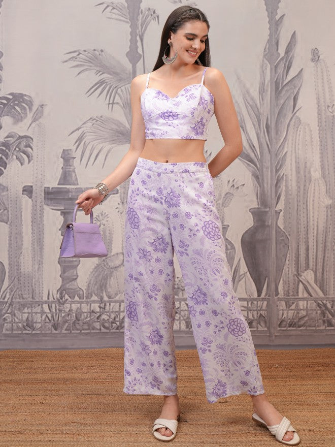 Vishudh Women Lavender Top With Palazzos and Jacket Co-Ords - Lavender - Image 1