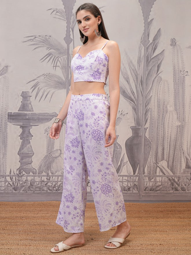 Vishudh Women Lavender Top With Palazzos and Jacket Co-Ords - Lavender - Image 2