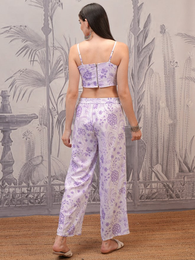 Vishudh Women Lavender Top With Palazzos and Jacket Co-Ords - Lavender - Image 3