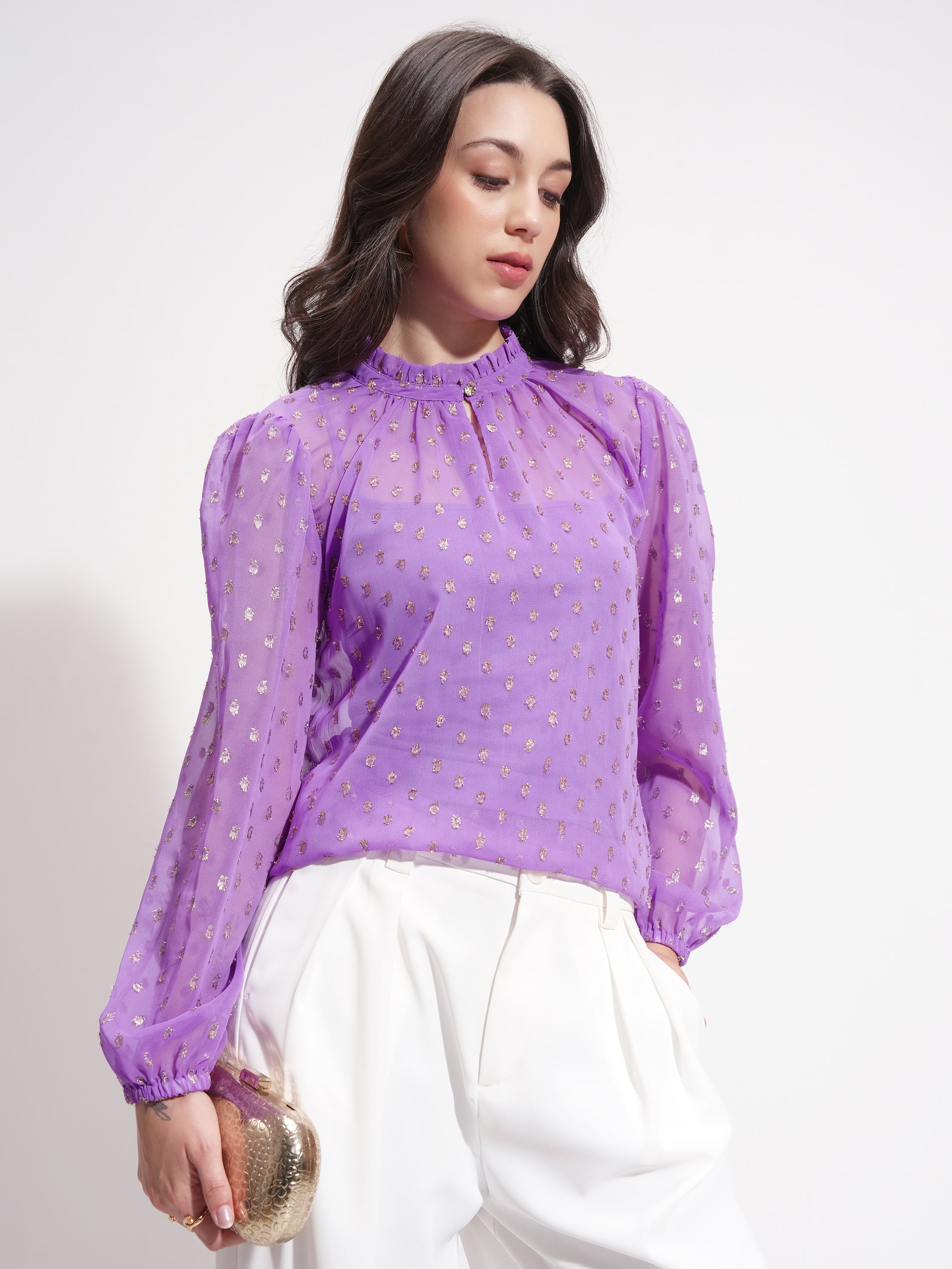 Vishudh Women Lavender Embellished Top - Lavender - Image 6