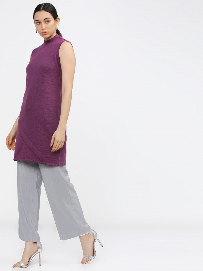 Vishudh Womens Magenta Knited Straight Tunic - Magenta - Image 2