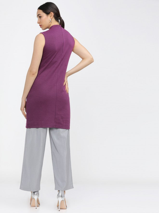 Vishudh Womens Magenta Knited Straight Tunic - Magenta - Image 3