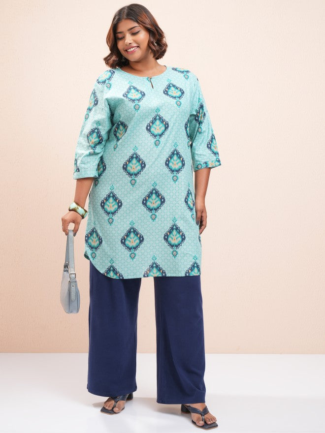 Vishudh Women Blue Printed Tunic - Blue - Image 2