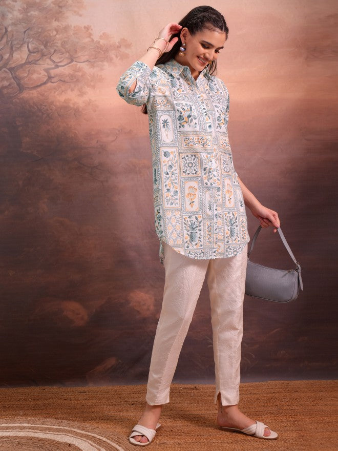 Vishudh Women Off White Printed Tunic - Off White - Image 2