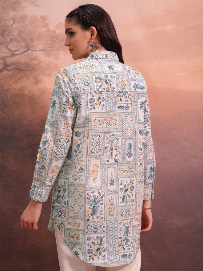 Vishudh Women Off White Printed Tunic - Off White - Image 3