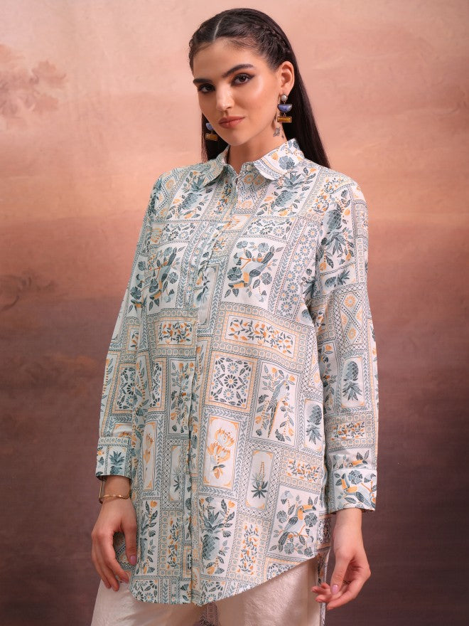Vishudh Women Off White Printed Tunic - Off White - Image 4