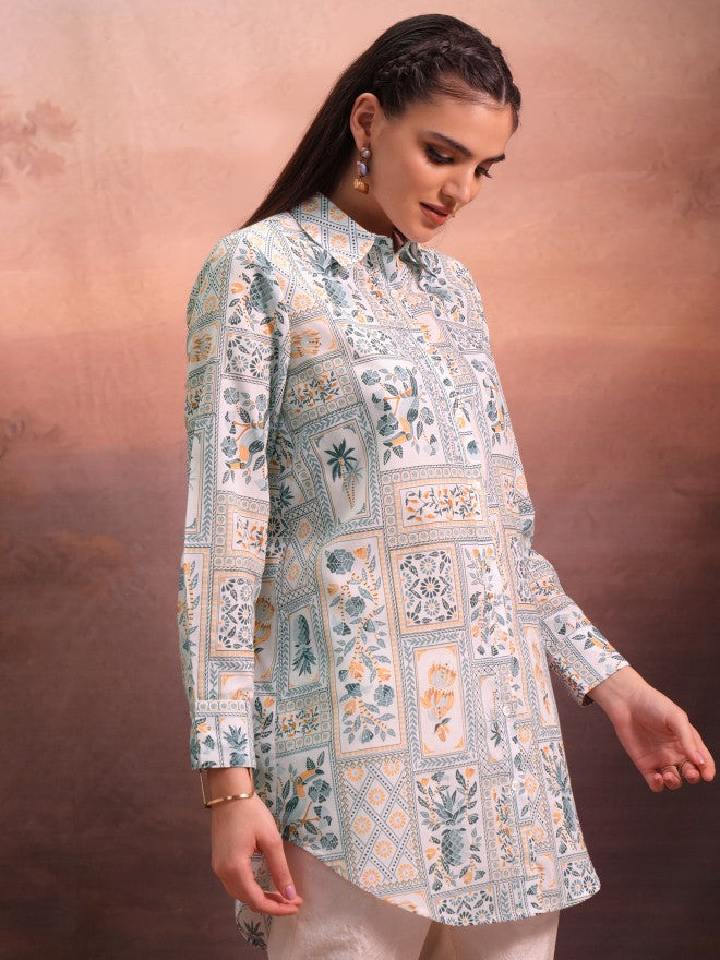 Vishudh Women Off White Printed Tunic - Off White - Image 6