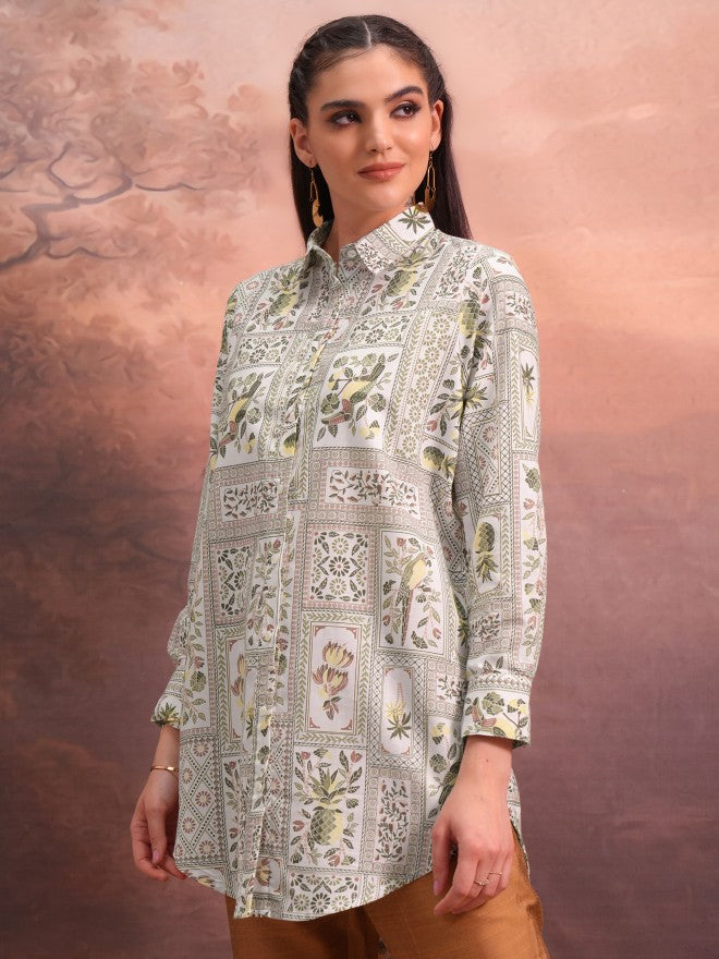 Vishudh Women Off White Printed Tunic - Off White - Image 4