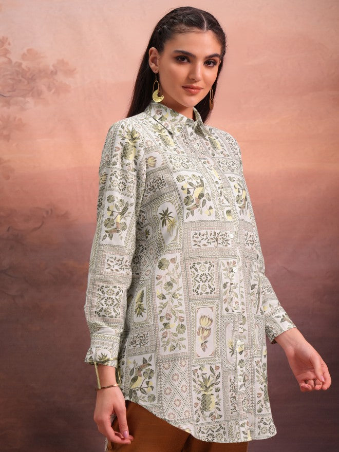 Vishudh Women Off White Printed Tunic - Off White - Image 6