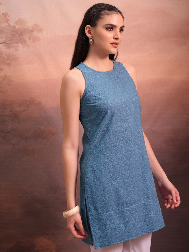 Vishudh Women Blue Embroidered Tunic - Blue - Image 6