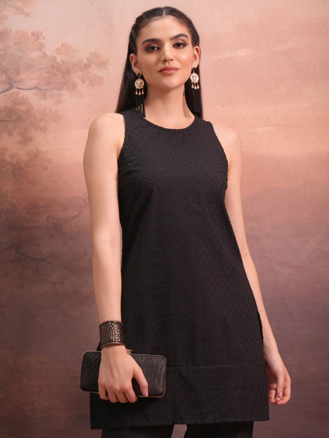 Vishudh Women Black Embroidered Tunic - Black - Image 1