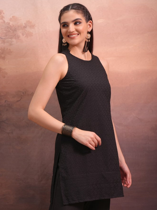 Vishudh Women Black Embroidered Tunic - Black - Image 6