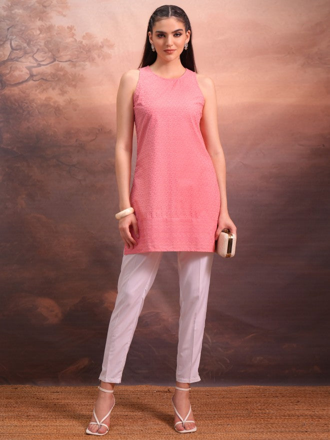Vishudh Women Peach Embroidered Tunics - Peach - Image 2