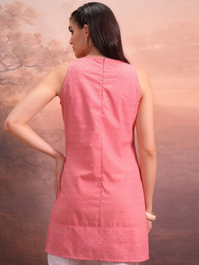 Vishudh Women Peach Embroidered Tunics - Peach - Image 3