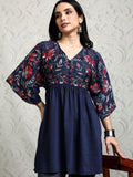 Vishudh Women Navy Blue Embroidered Tunic - Navy Blue - Image 1