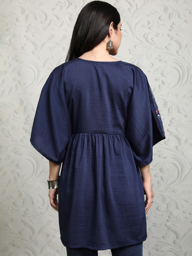 Vishudh Women Navy Blue Embroidered Tunic - Navy Blue - Image 3
