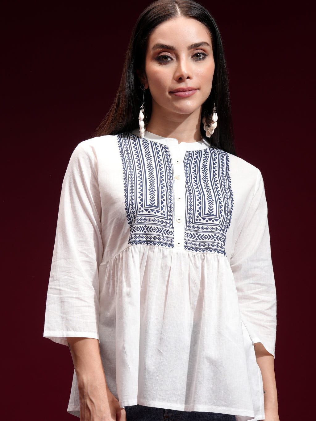 Vishudh Womens Off White Gathered Top - Off White - Image 1