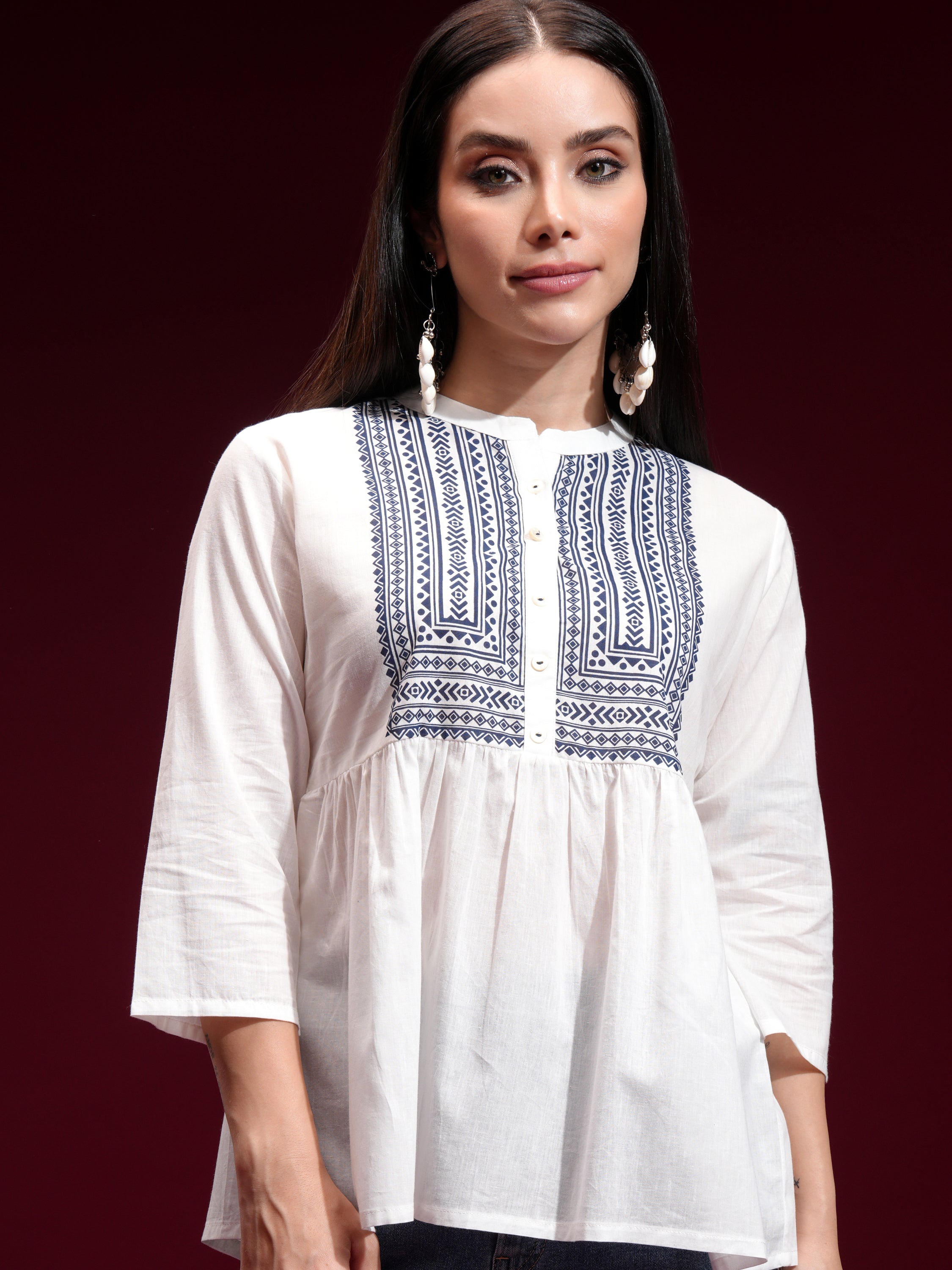 Vishudh Womens Off White Gathered Top - Off White - Image 1