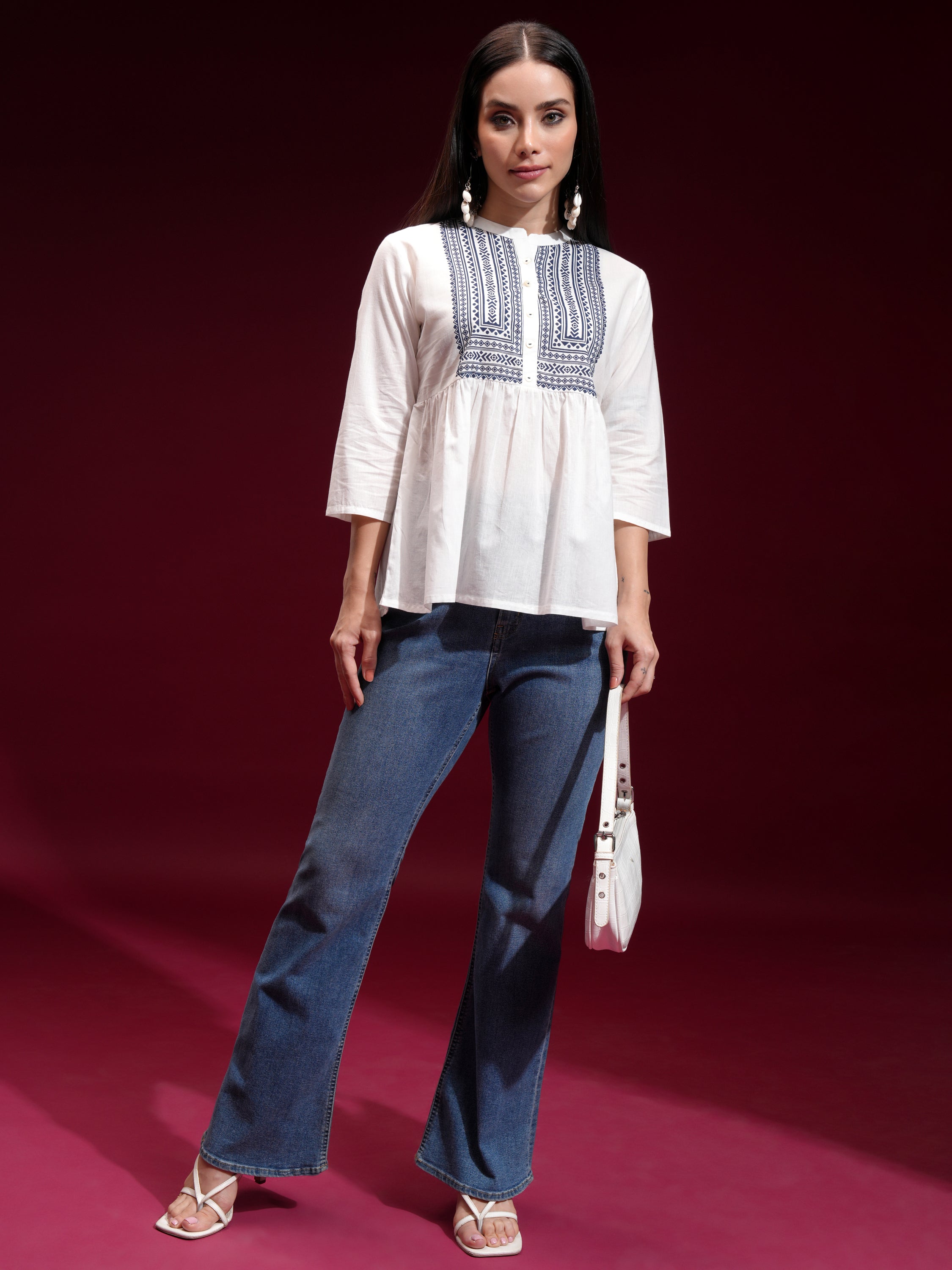 Vishudh Womens Off White Gathered Top - Off White - Image 2