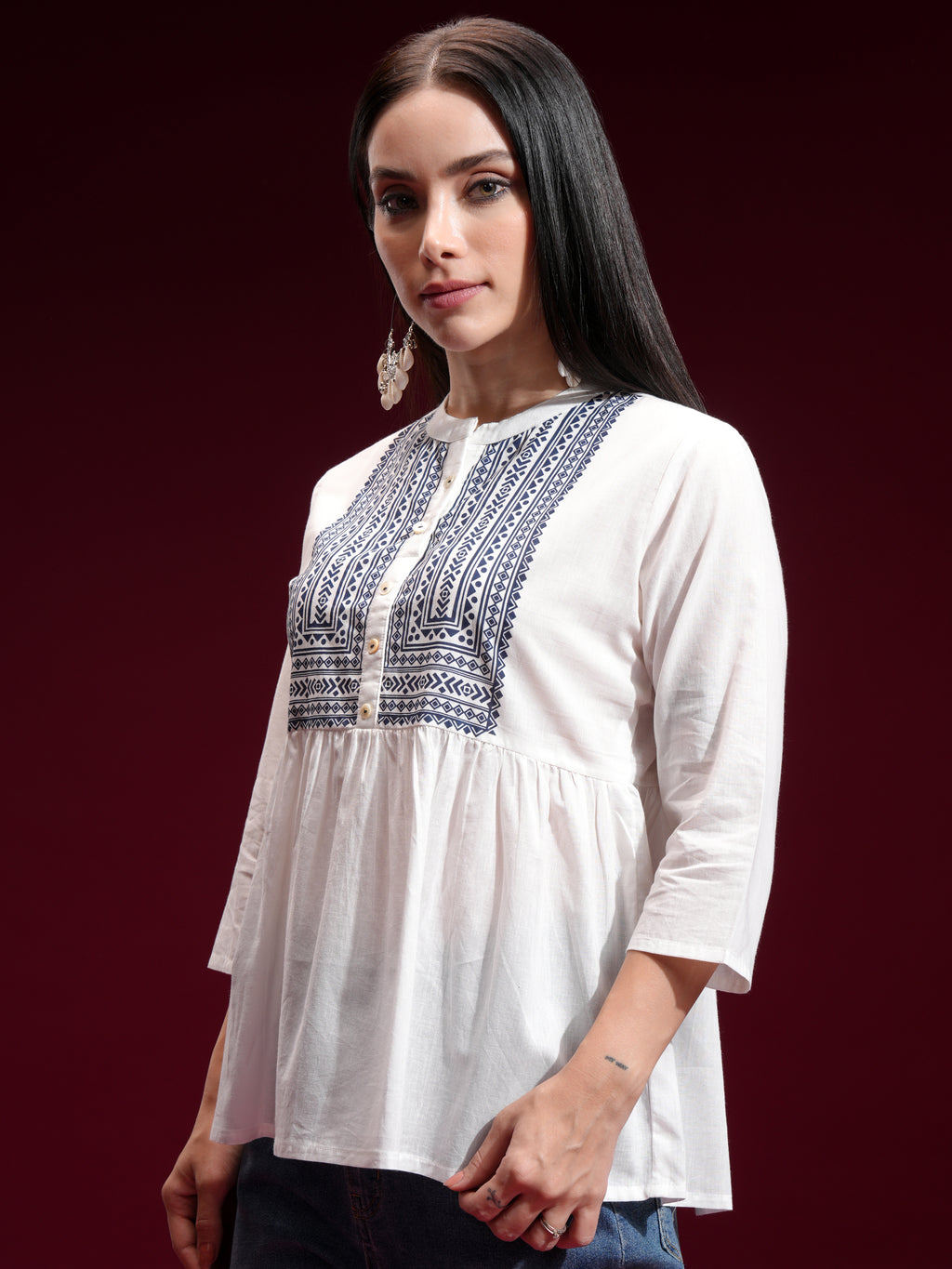 Vishudh Womens Off White Gathered Top - Off White - Image 4