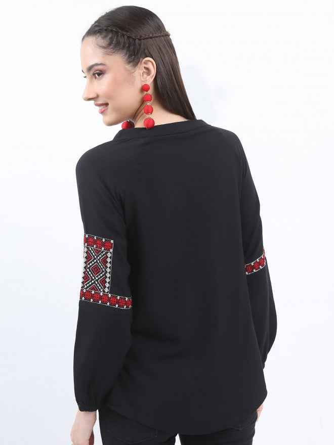 Vishudh Women Black Embroidered Top - Black - Image 3
