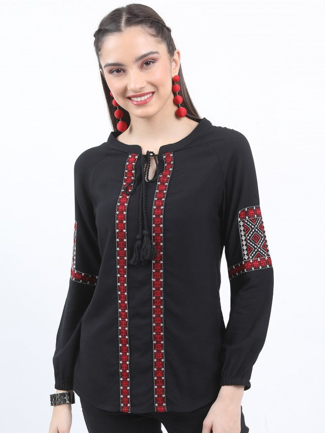 Vishudh Women Black Embroidered Top - Black - Image 4