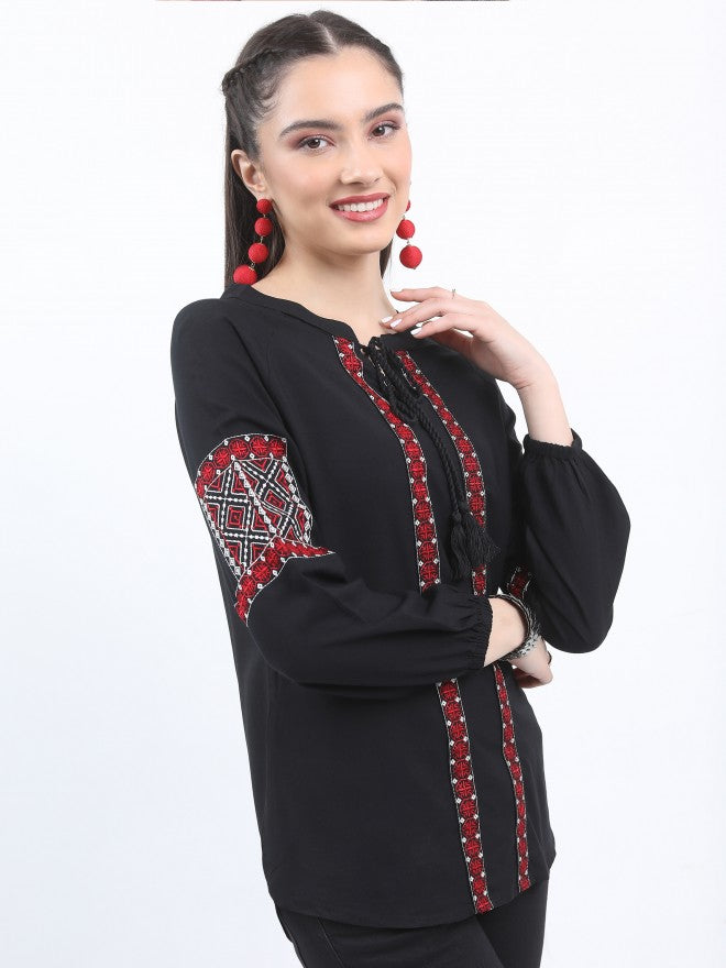 Vishudh Women Black Embroidered Top - Black - Image 6