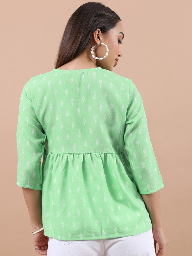 Vishudh Women Green Printed Top - Green - Image 3