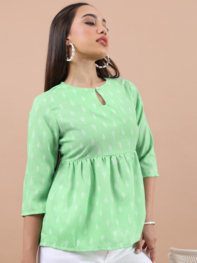 Vishudh Women Green Printed Top - Green - Image 4