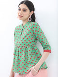 Vishudh Women Green Printed Regular Top - Green - Image 1