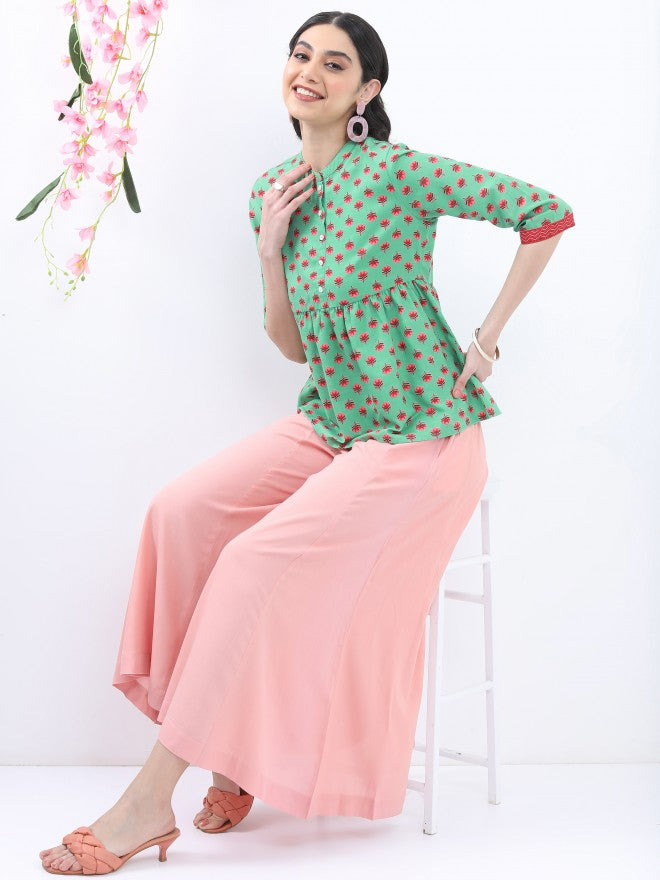 Vishudh Women Green Printed Regular Top - Green - Image 2