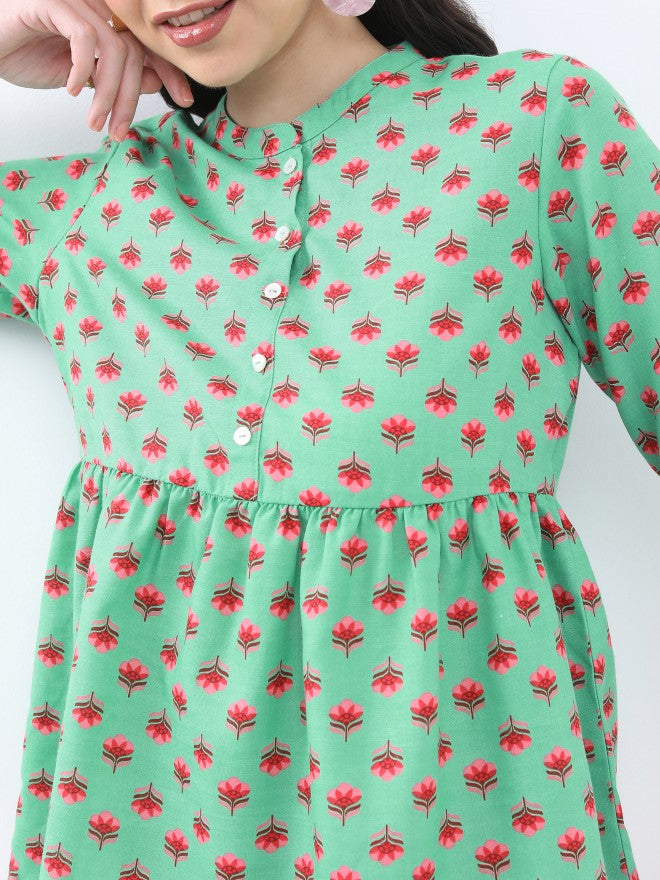 Vishudh Women Green Printed Regular Top - Green - Image 5