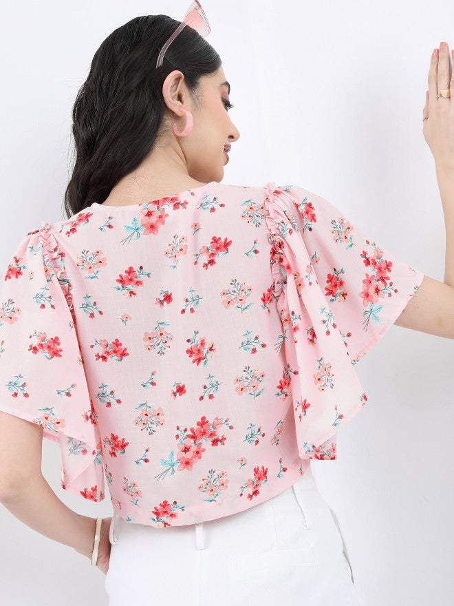 Vishudh Women Lt Pink Printed Regular Top - Pink - Image 3