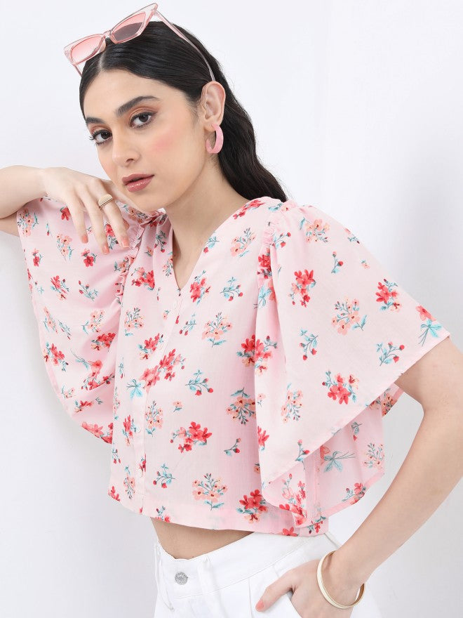 Vishudh Women Lt Pink Printed Regular Top - Pink - Image 4