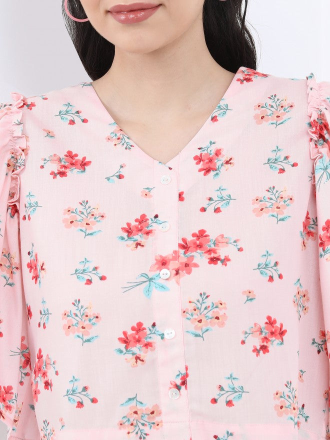 Vishudh Women Lt Pink Printed Regular Top - Pink - Image 5