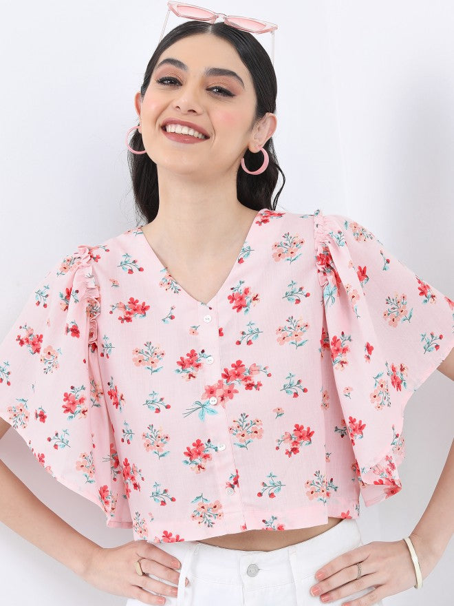 Vishudh Women Lt Pink Printed Regular Top - Pink - Image 6