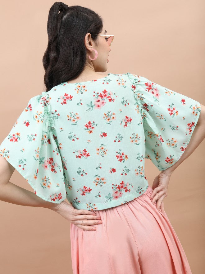 Vishudh Women Lt Mint/Green Printed Regular Top - Multi - Image 3
