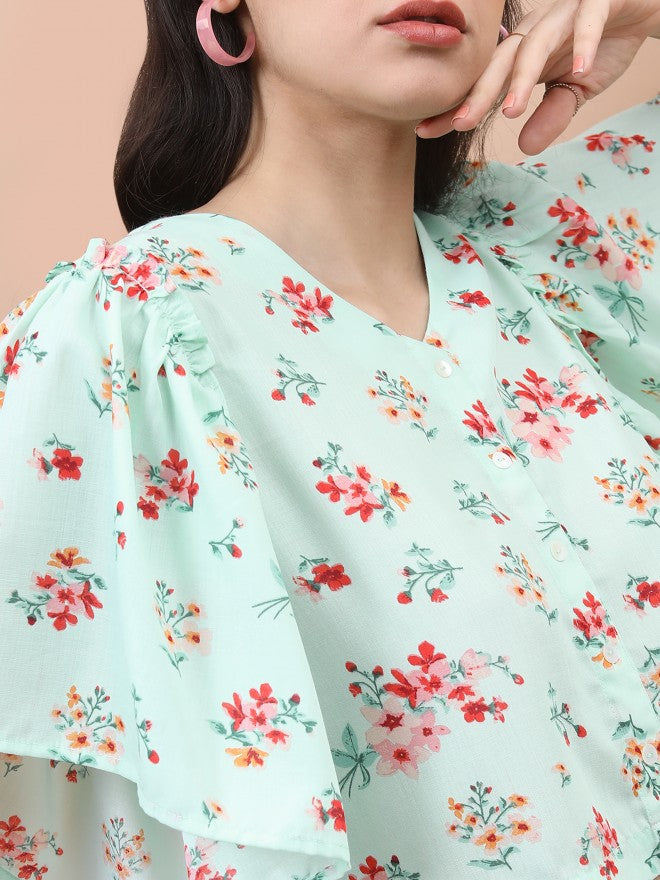 Vishudh Women Lt Mint/Green Printed Regular Top - Multi - Image 5