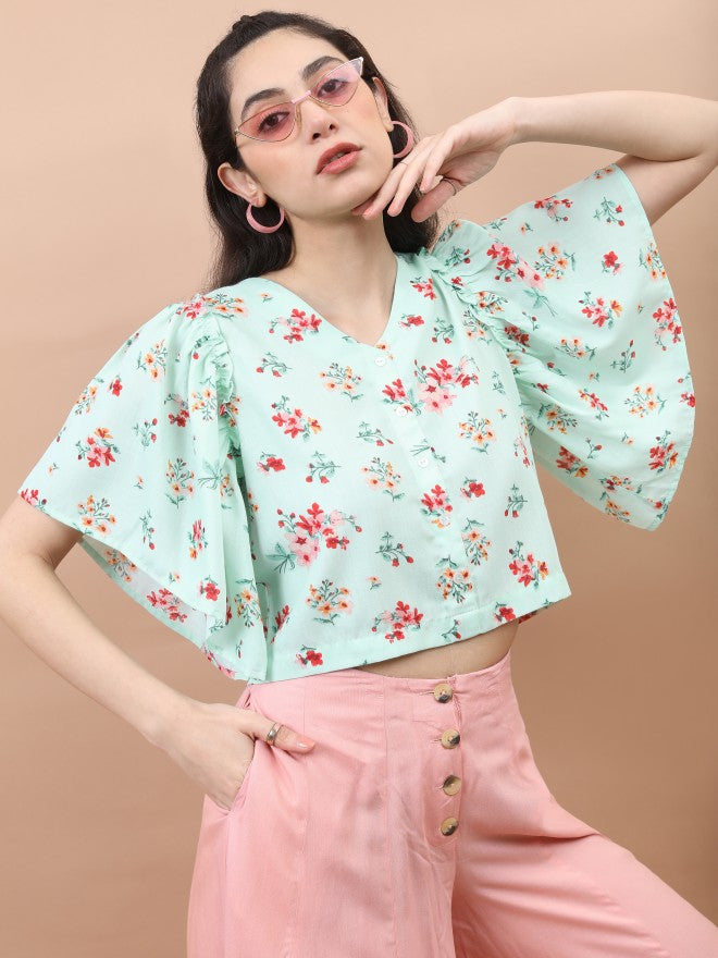 Vishudh Women Lt Mint/Green Printed Regular Top - Multi - Image 6