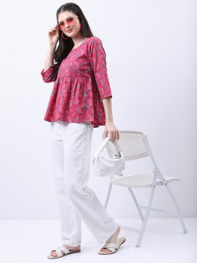 Vishudh Women Pink Printed Top - Pink - Image 2