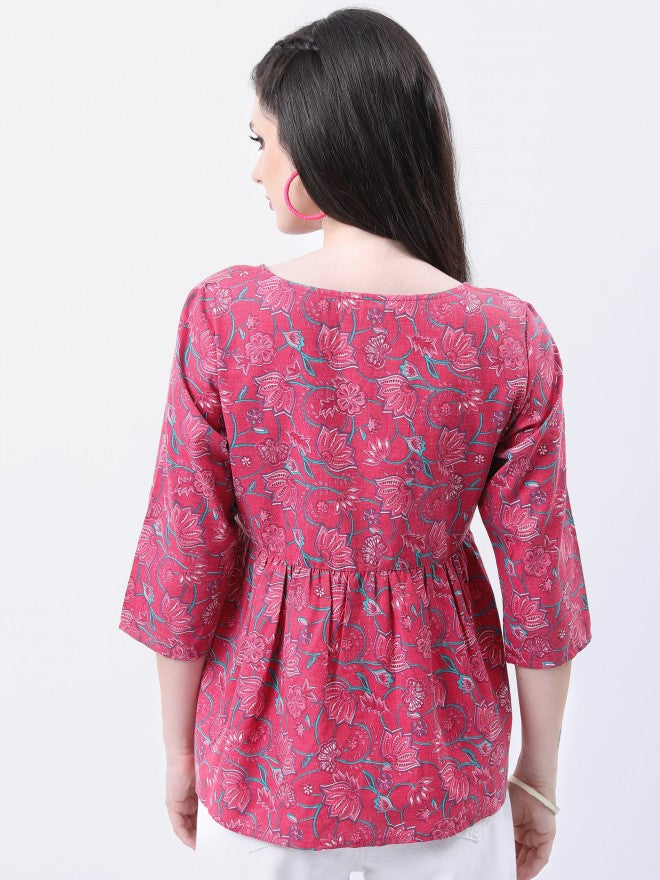 Vishudh Women Pink Printed Top - Pink - Image 3