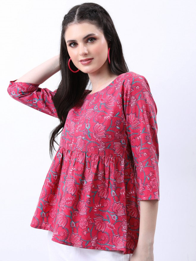 Vishudh Women Pink Printed Top - Pink - Image 4
