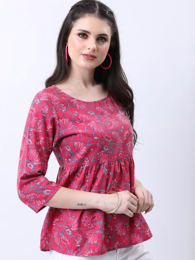 Vishudh Women Pink Printed Top - Pink - Image 6