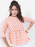 Vishudh Women Peach Printed Top - Peach - Image 1