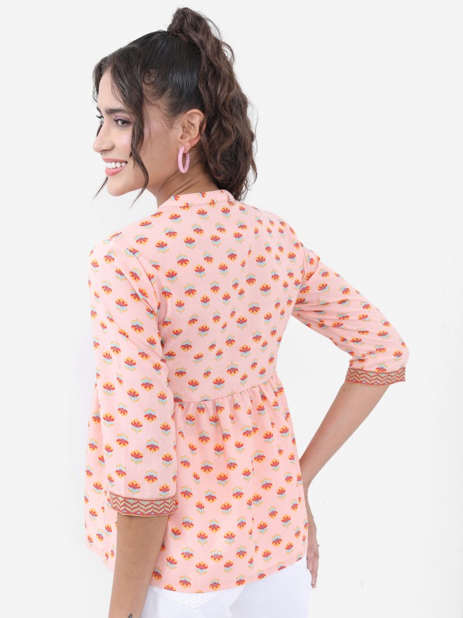 Vishudh Women Peach Printed Top - Peach - Image 3