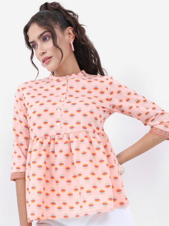 Vishudh Women Peach Printed Top - Peach - Image 4