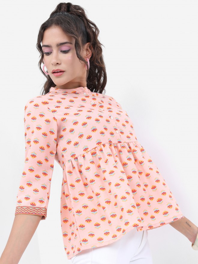 Vishudh Women Peach Printed Top - Peach - Image 6