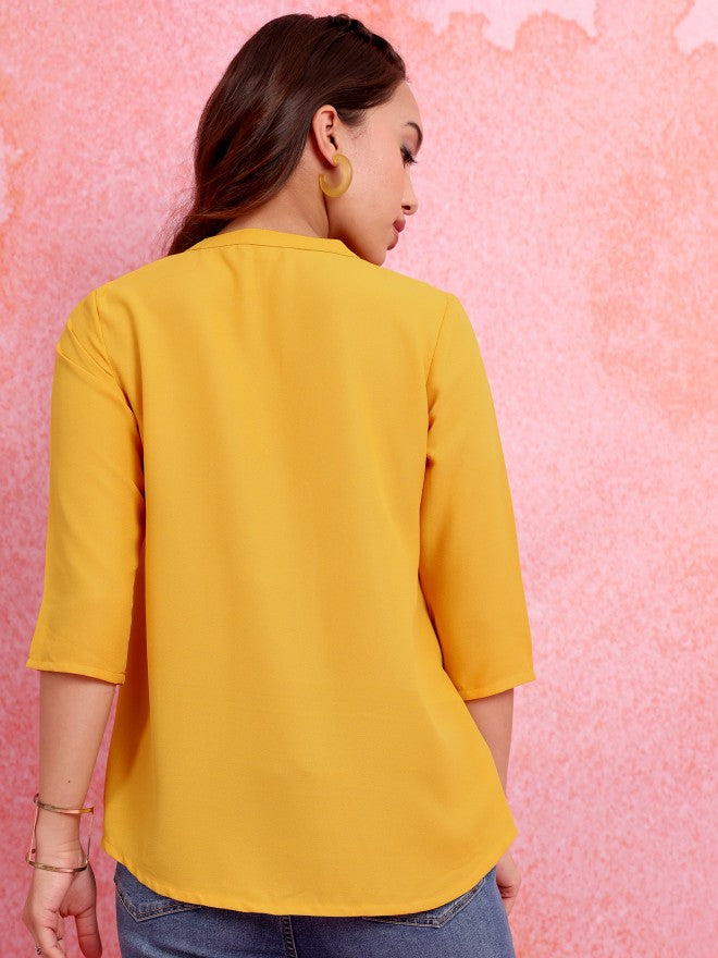 Vishudh Women Yellow Embroidered Top - Yellow - Image 3